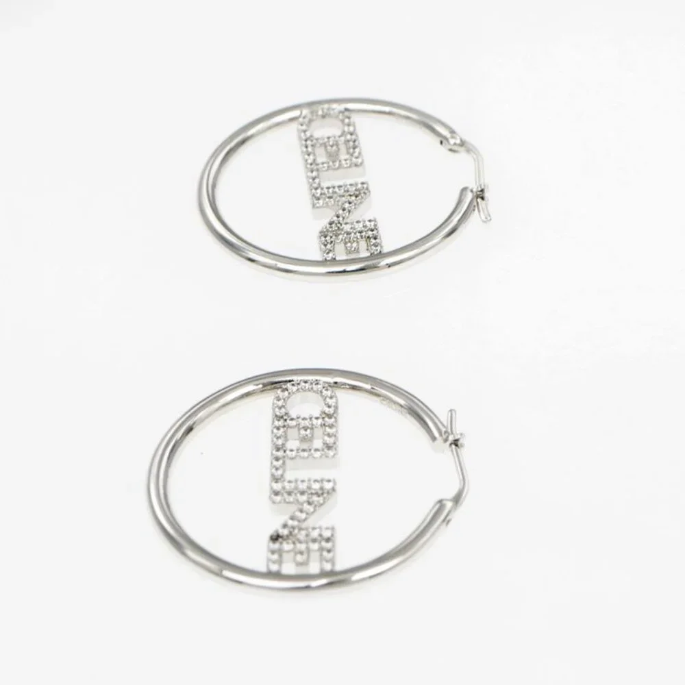 Celine Earrings Hoop Earrings Crystal Silver Color Pair Accessories - Picture 4 of 10